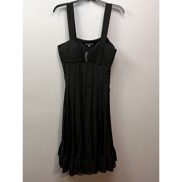 Sandra Darren Dress Womens 12‎ Black Sleeveless Empire Pleated Ruffled Hem Beads - Picture 1 of 10